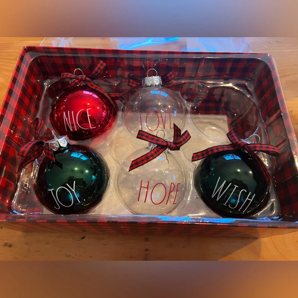Rae Dunn Festive Ornament Collection - Red, Green, Clear
